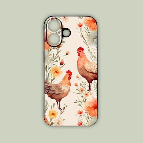Watercolour hen orange floral - watercolour,