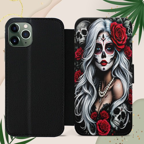 Skull goth girl red floral - skull,